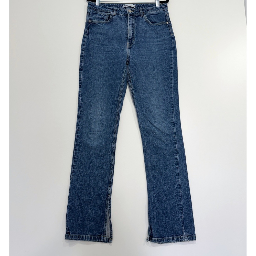 Zara Jeans Womens 8 Blue Denim Collection High Rise Split Hem Straight Leg